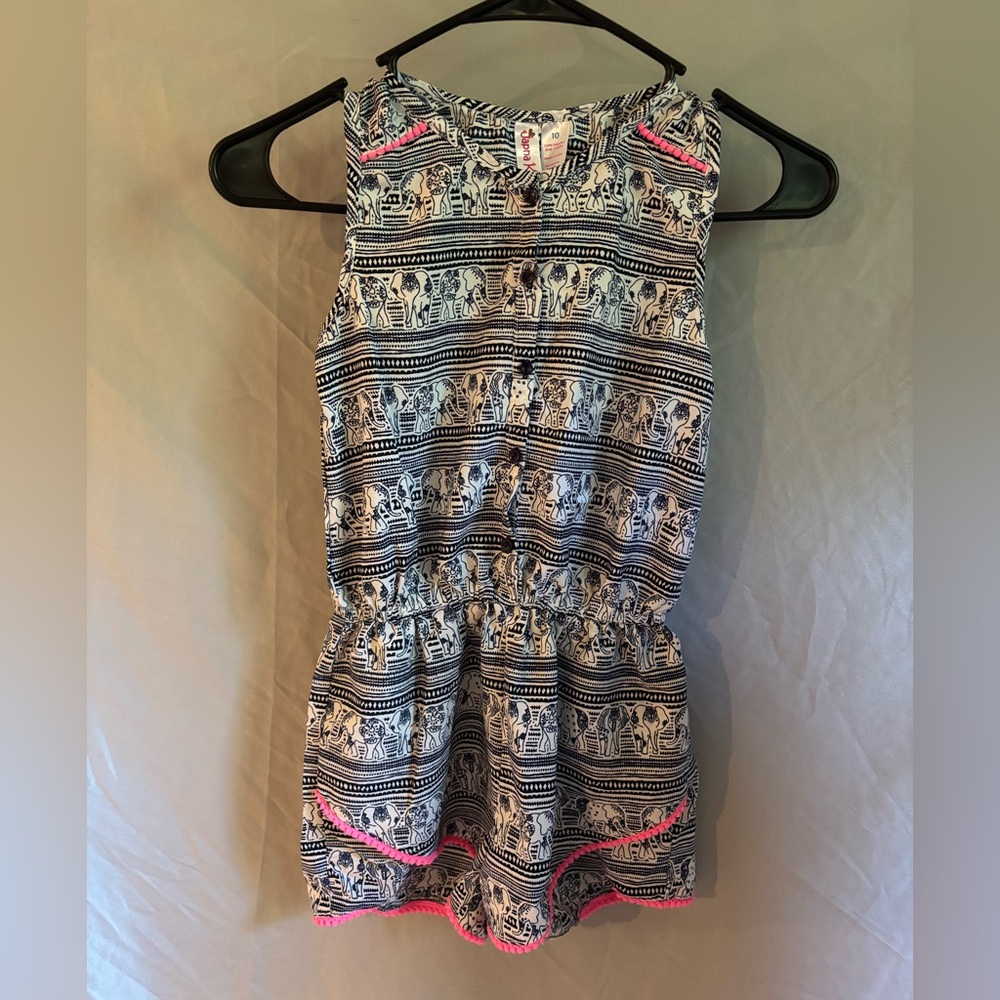Blue and Pink Elephant Print Sleeveless Romper